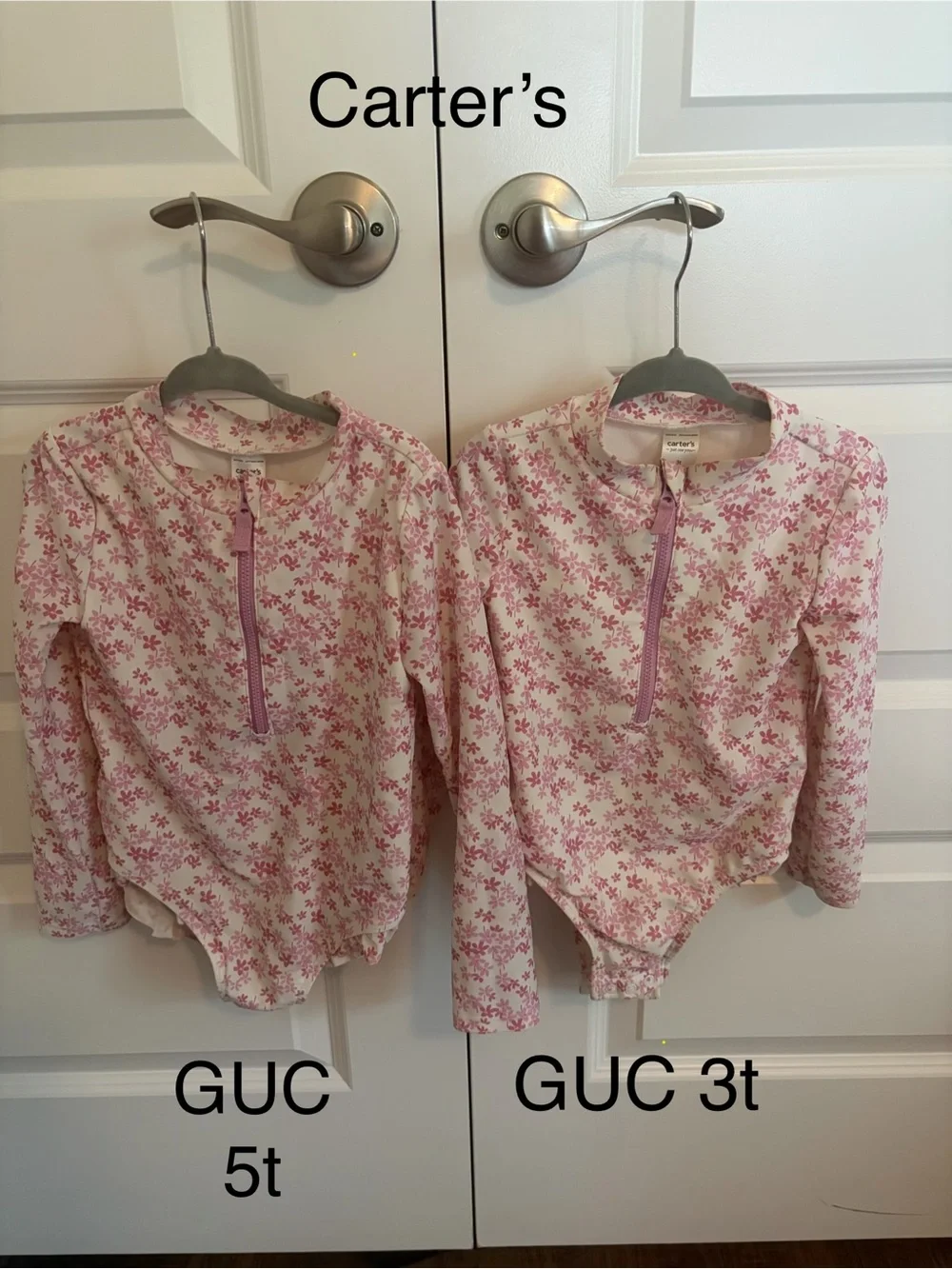 Carter's Pink and White Floral Long-Sleeve Rash Guards (2)